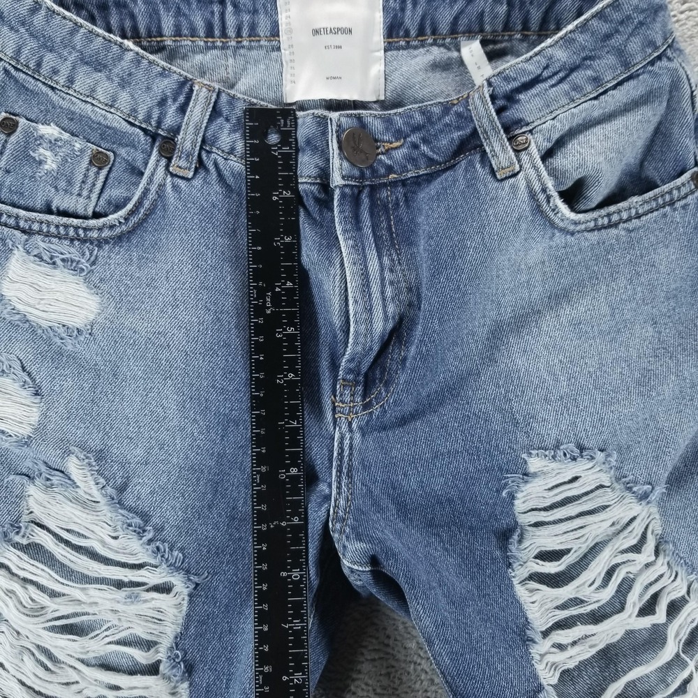 One Teaspoon Shorts Womens 26 Blue Distressed Cut Off Frayed Denim 4" Inseam - Picture 6 of 8